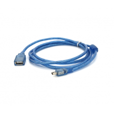Кабель USB 2.0 AF / Mini-B OTG, 1.5m, прозрачный синий
