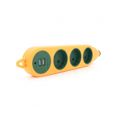 Колодка для подовжувача 3 гнізда + 2USB без заземлення 16A 220V, Orange