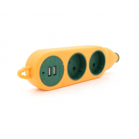 Колодка для удлинителя 2 гнезда+2USB без заземления 16A 220V, Orange