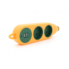 Колодка для подовжувача 2 гнізда + 2USB без заземлення 16A 220V, Orange
