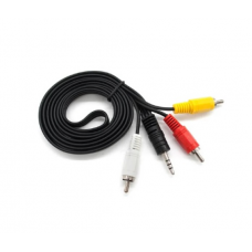 Кабель DC3.5 (папа) => 3хRCA (папа), GOLD Jack, длина Jack 18мм, CU, круглый, Black, 1,5 м, (Пакет)