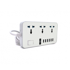 Сетевой фильтр ТВ-Т09, 3 розетки + 6 USB, 2 м, сечение 3х0,75мм, 3000W, White-grey, Box
