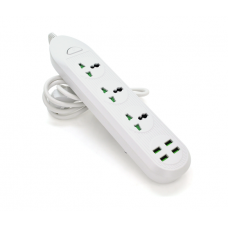 Сетевой фильтр ТВ-Т16mini, 3 розетки + 4 USB, 2 м, сечение 3х0,75мм, 3000W, White, Box