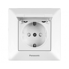 Розетка Panasonic Arkedia Slim с заземлением, с защитными шторками, с крышкой, белая