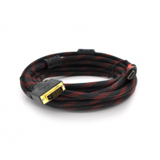Кабель HDMI (тато)-DVI (тато) 5,0м, 2 ферити, обплетення, круглий Black / RED, Пакет