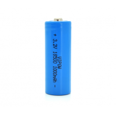 Літій-залізо-фосфатний акумулятор 18500 Lifepo4 Vipow IFR18500 TipTop, 1000mAh, 3.2V, Blue