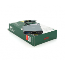 Конвертор iKAKU KSC-750 SHIXIN 3 in 1 (Type-C(папа) to HDM(мама)+USB 3.0(мама)+PD(мама) 10cm, Silver, Box