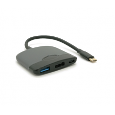 Хаб Type-C(папа) пластиковый, HDMI(мама)+USB3.0(мама)+PD(мама), 23cm, Black