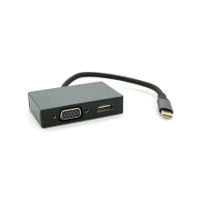 Хаб Type-C(папа) аллюминиевый, HDMI(мама)+VGA(мама), 23cm, Silver