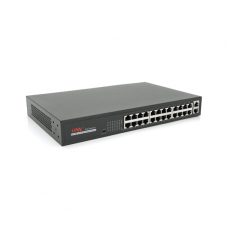 24х портовий PoE комутатор ONV-H1024PLS 24 порти РоЕ 100 Мбіт + 2 Uplink 1000 Мбіт, до 250м, IEEE802.3af / at, загальна потужність 200Вт
