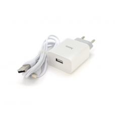 Набор СЗУ 110-240V HOCO C81A 1xUSB+ кабель Lighting, 2.1A, кабель 1м, White, Blister