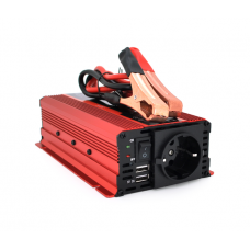 Інвертор напруги KME1200W (DC:600W), 12 / 220V з апроксимованою синусоїдою, 2 універсальні розетки, 1*USB (DC:5V / 2A), крокодили+дроти