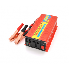 Інвертор напруги ERYUAN EY-1500 (900Вт), 12 / 220V, approximated, 1 універсальна розетка + USB, клем + крокодили, Box