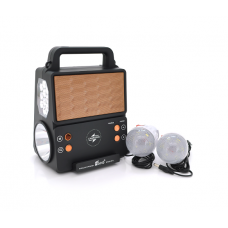 Фонарь переносной KENSA FP-05-W-S-L+Solar+FM+MP3+Bluetooth+AUX, 2 лампы доп. освещения, 2 режима, заряд от 5V, батарея 2*18650, Box