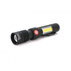 Ліхтар ручний Watton WT-601, P50 + 16 SMD COB, 2+2 режими, ZOOM, 18650 / 2400mah, Black, IP40, USB Type-C, МАГНІТ, 138х28х26мм, BOX