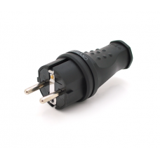 Вилка Євро із заземленням пряма, розбірна, каучук, IP44, 16А 220V, колір чорний