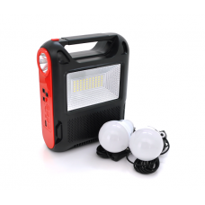 Фонарь переносной JY-108+Solar+FM+TF, 50 SMD LED+1 COB, 2 лампы доп. освещения, 2 режима, заряд от 5V, батарея 3*18650, Box