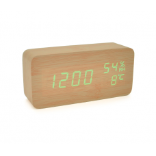 Електронний годинник VST-862S Wooden (Green), з датчиком температури та вологості, будильник, живлення від кабелю USB, Green Light