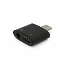 Перехідник KIN KY-203 Type-C(M) => Jack 3.5mm(F)+Type-C(F), Black, Box