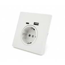 Розетка врізна із заземленням, Input: AC:110-250V / 16A, Type-C / USB-виходи, White