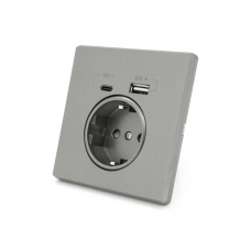 Розетка врізна із заземленням, Input: AC:110-250V / 16A, Type-C / USB-виходи, Gray