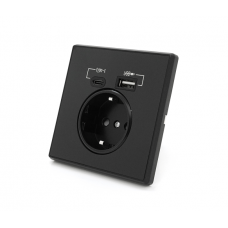 Розетка врізна із заземленням, Input: AC:110-250V / 16A, Type-C / USB-виходи, Black