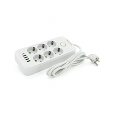 Сетевой фильтр F06U, 6 розеток EU + 4 USB + 1PD, кнопка включения с индикатором, 2 м, 3х0,75мм, 2500W, White, Box