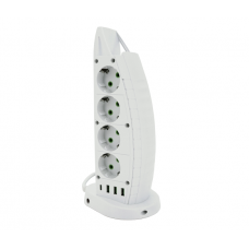 Сетевой фильтр F14, 8 розеток EU + 3 USB + Type-C, кнопка включения с индикатором, 2 м, 3х0,75мм, 2500W, White, Box