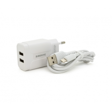 Набір BOROFONE BA37A СЗУ 2xUSB+ кабель Lighting, 2.4A, 1м, White, Box