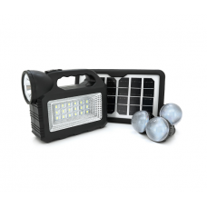 Переносний ліхтар GD-101+ Solar, 1+1 режим, вбудований акум, 3 лампочки 3W, USB вихід, Black, Box
