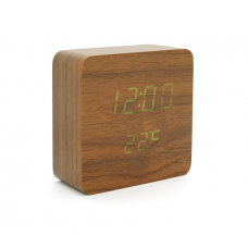 Електронний годинник VST-872S Wooden (Brown), з датчиком температури та вологості, будильник, живлення від кабелю USB, Green Light