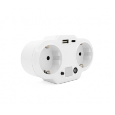 Розетка двойник с заземлением HHT609W, USB+Type-C, 3.4А, зашита от перегрузки, White