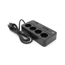 Сетевой фильтр G13, 3000W, 4 Socket + 4 USB 3,2А + 2 Type-C, 2м, Black, Box