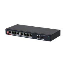 10-портовий некерований комутатор DH-PFS3110-8ET1GT1GF-96 з 8 портами POE 100Мбіт + 1 порт UP-Link 1000Мбіт + 1 порт SFP, корпус - метал, Black