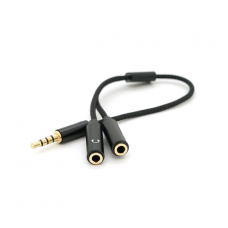 Разветвитель аудио для наушников и микрофона, Jack 3.5 (папа ) 4 pin =>2*Jack 3.5(мама) 3 pin , круглый в оплетке, Box