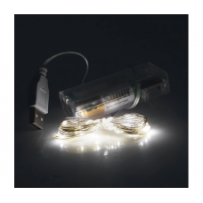 Гирлянды 30LED, 1 режим, 3 метра, прозрачная изоляция, питание от 2*АА, White Hot, BOX