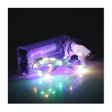 Гирлянды 30LED, 1 режим, 3 метра, прозрачная изоляция, питание от 2*АА, Mix Color, BOX