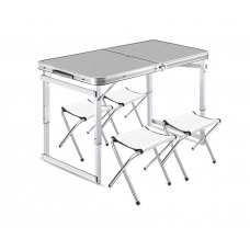 Раскладной стол для пикника с 4 тканевыми стульями, 120x60x70 см, Silver