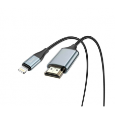 Конвертер Hoco UA15 HDMI (папа)-Lighting (папа) 2м, оплетка, круглый Black / Gray, Box