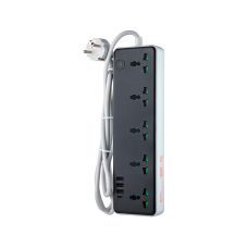 Сетевой фильтр HOCO AC13A на 5 розеток + 3 USB+ USB-C, 17W, кабель 1,5м, 220В, Black, Box