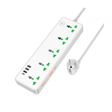 Сетевой фильтр HOCO AC13A на 5 розеток + 3 USB+ USB-C, 17W, 220В, кабель 1,5м, White, Box