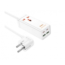 Сетевой фильтр HOCO AC10A на 1 розетку + 2 USB+ 2 USB-C, 65W, кабель 1,5м, 220В, White, Box