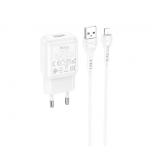 Набор СЗУ 110-240V HOCO C96A+ кабель Lighting, 1xUSB, 2.1A, кабель 1м, White, Blister