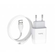 Набор СЗУ 110-240V HOCO C73A+ кабель Lighting, 2xUSB, 2.4A, кабель 1м, White, Blister