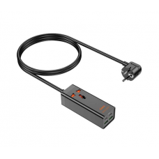 Сетевой фильтр HOCO AC10A на 1 розетку + 2 USB+ 2 USB-C, 65W, кабель 1,5м, 220В, Black, Box