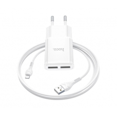 Набор СЗУ 110-240V HOCO C88A+ кабель Lighting, 2xUSB, 2.4A, кабель 1м, White, Box