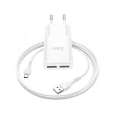 Набор СЗУ 110-240V HOCO C88A+ кабель Micro, 2xUSB, 2.4A, кабель 1м, White, Box