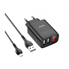 Набор СЗУ 110-240V HOCO C86A+ кабель Micro, 2xUSB, 2.4A, кабель 1м, Black, Box