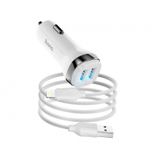 Набор АЗУ 12-24V HOCO Z40+ кабель Lighting, 2xUSB, 2.4A, кабель 1м, White, Box