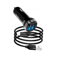 Набор АЗУ 12-24V HOCO Z40+ кабель Lighting, 2xUSB, 2.4A, кабель 1м, Black, Box